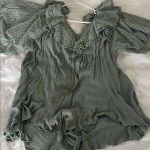 Free People Olive Ruffle Jumpsuit